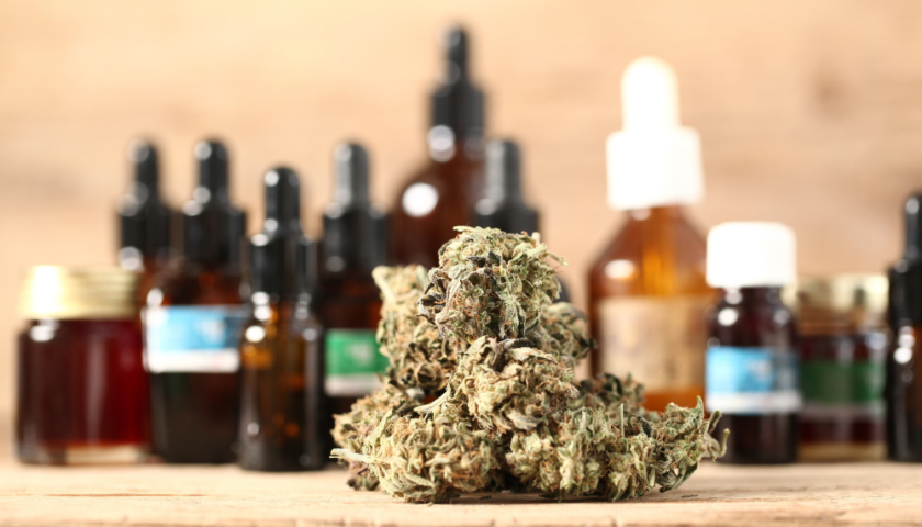 fleur de cbd avec des huiles derrieres